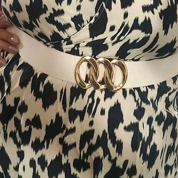 White wide corset elastic boho stretch waist belt triple Gold chain link - Picture 6 of 12